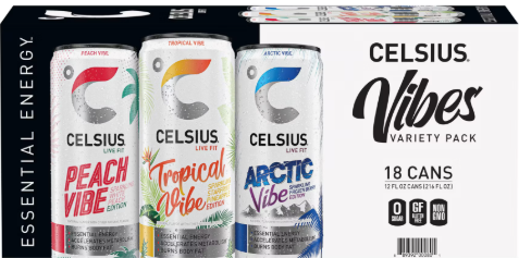 Celsius Vibe Core 18 Pack (Peach Vibe, Artic Vibe, Tropical Vibe)